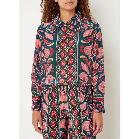 NEW Farm Rio Seashell Tapestry Buttoned Shirt Floral Salmon Pink Small - Picture 8 of 15